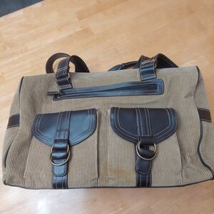 Vintage Y2K Corduroy Weekender 2 Tone Tan and Brown Carry All Bag